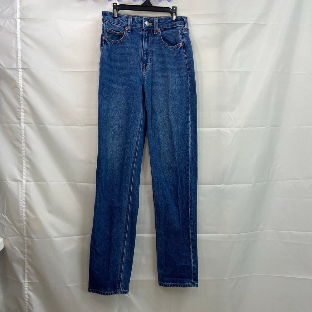 NWOT H&M women's‎ dark medium wash blue denim straight cut stretch jeans pants 2